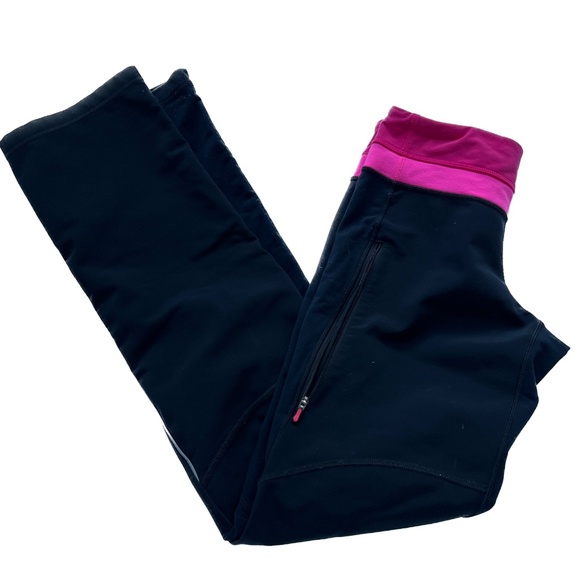 Lululemon Black Pink Yoga Pants Running Workout Sz 4 Low Rise Zipper Pockets Vtg - Picture 8 of 10